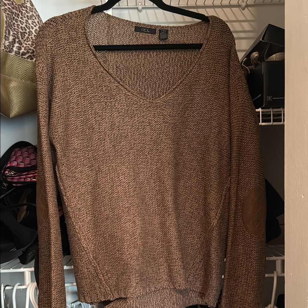 RDI Brown V-Neck Sweater Relaxed Knit
